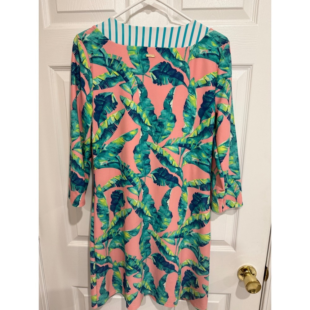 Cabana Life UPF 50 Womens Pink Tropical Banana Leaf Print Tunic Shift Dress - Picture 5 of 6